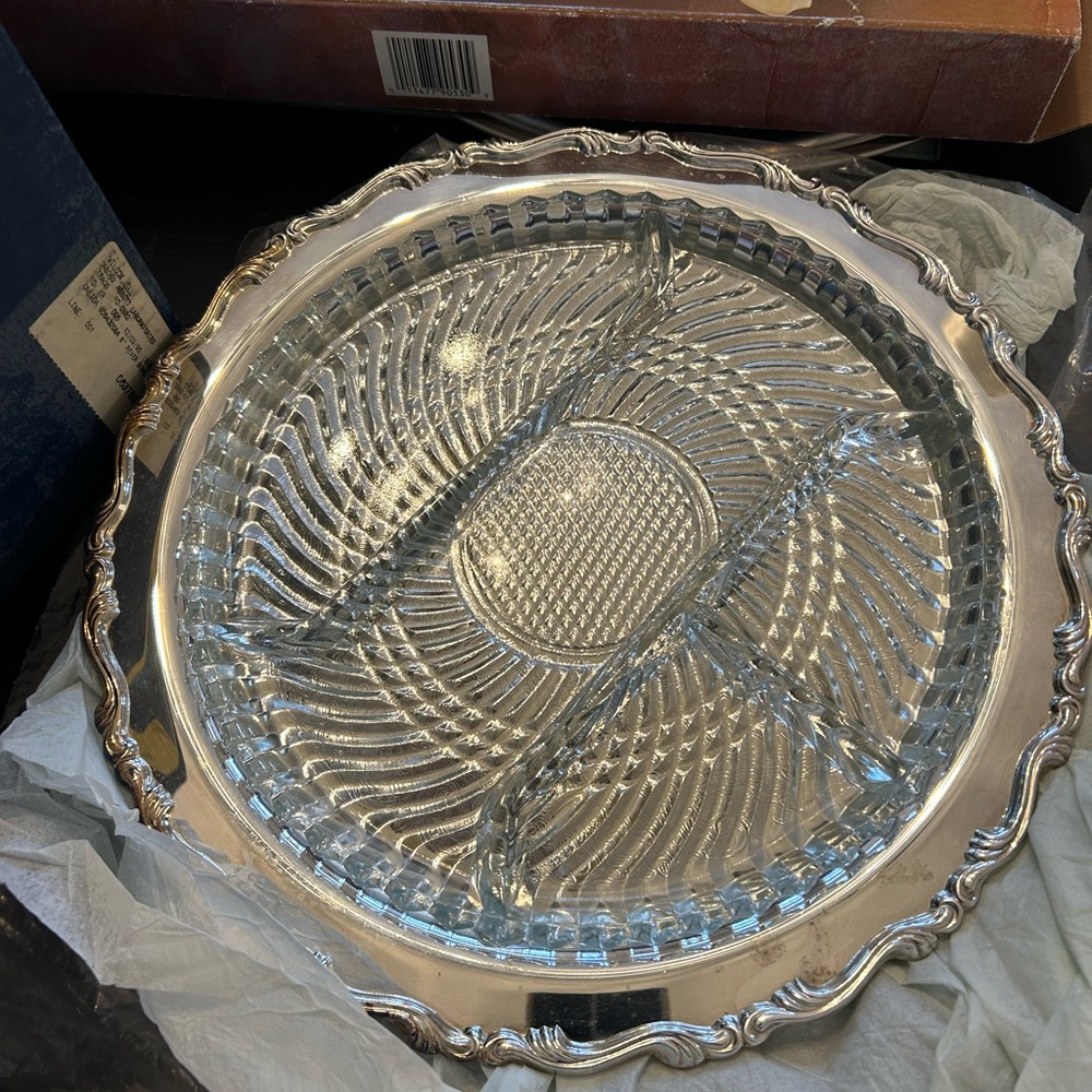 Silver Tray with Glass Divided Insert